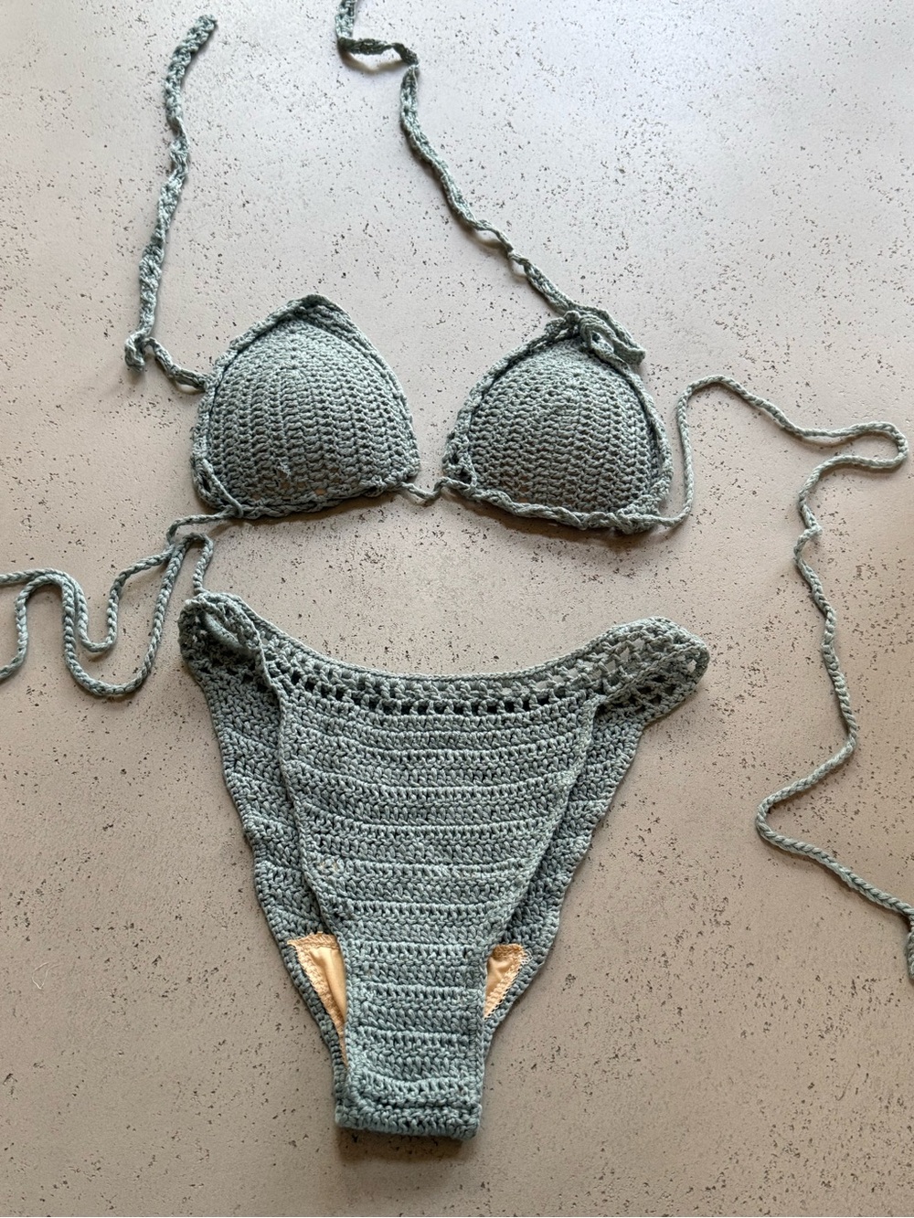 NWOT Handcrafted Grey Crochet Triangle Bikini Set
